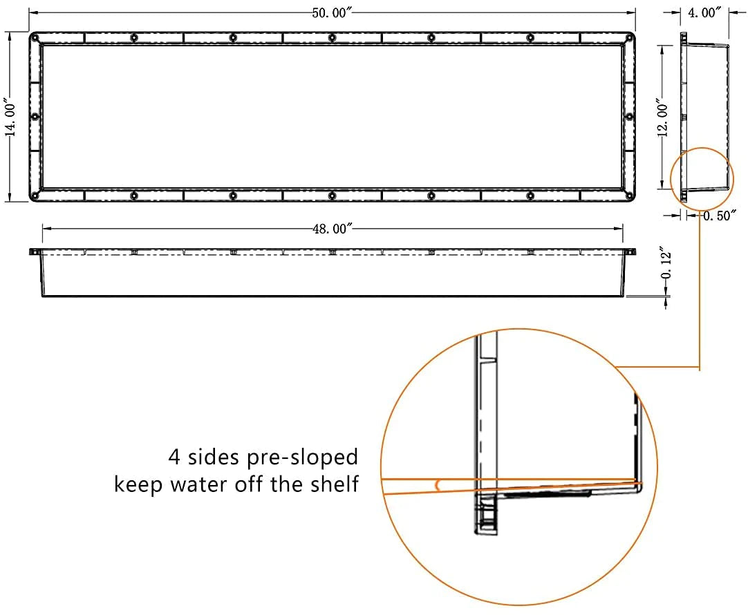 14" x 50" Single Shelf Flushmount Niche