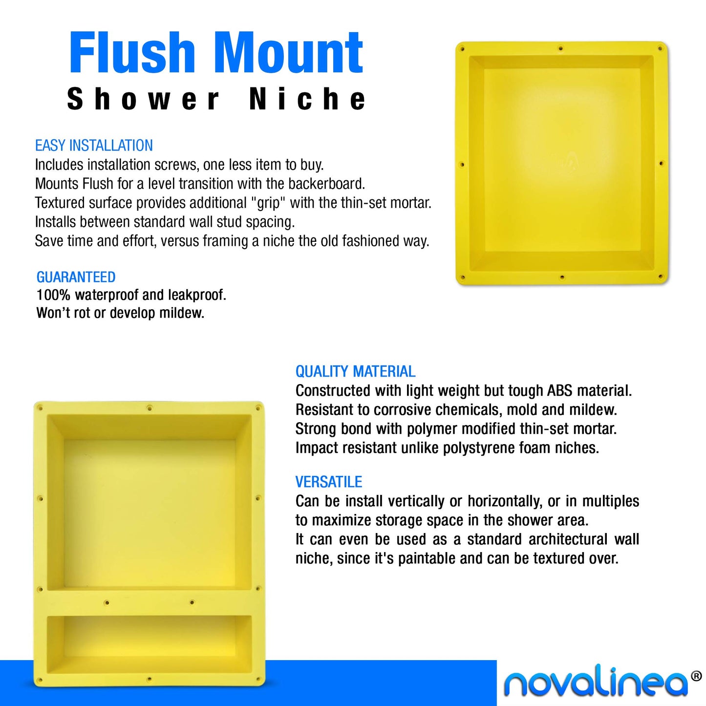 16" x 20" Double Shelf Flushmount Niche with Mounting Screws